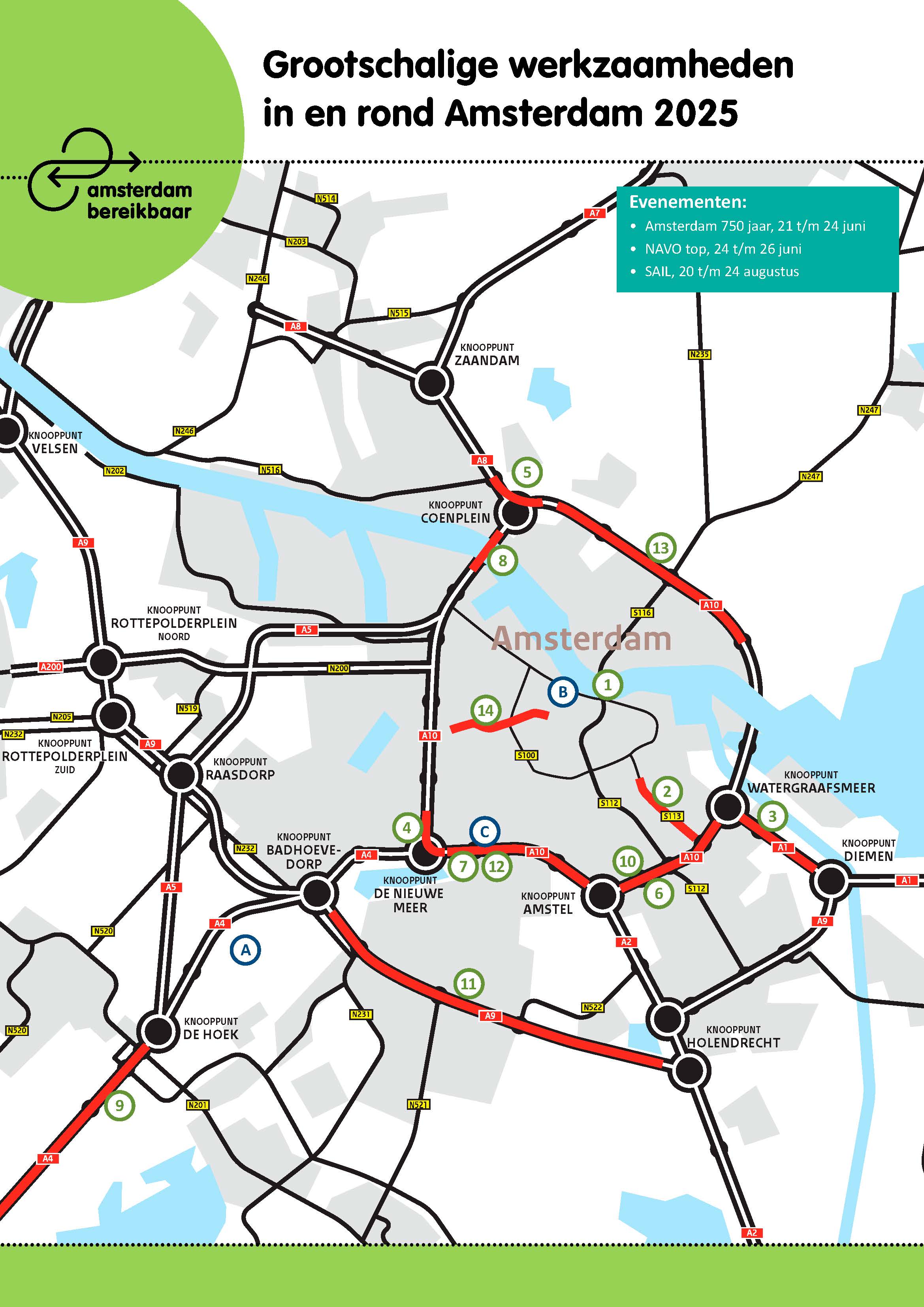 Kaart afsluitingen 2025 Amsterdam